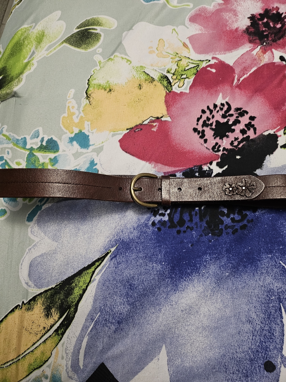 abercrombie  Brown Leather Belt with Floral Stud Accent